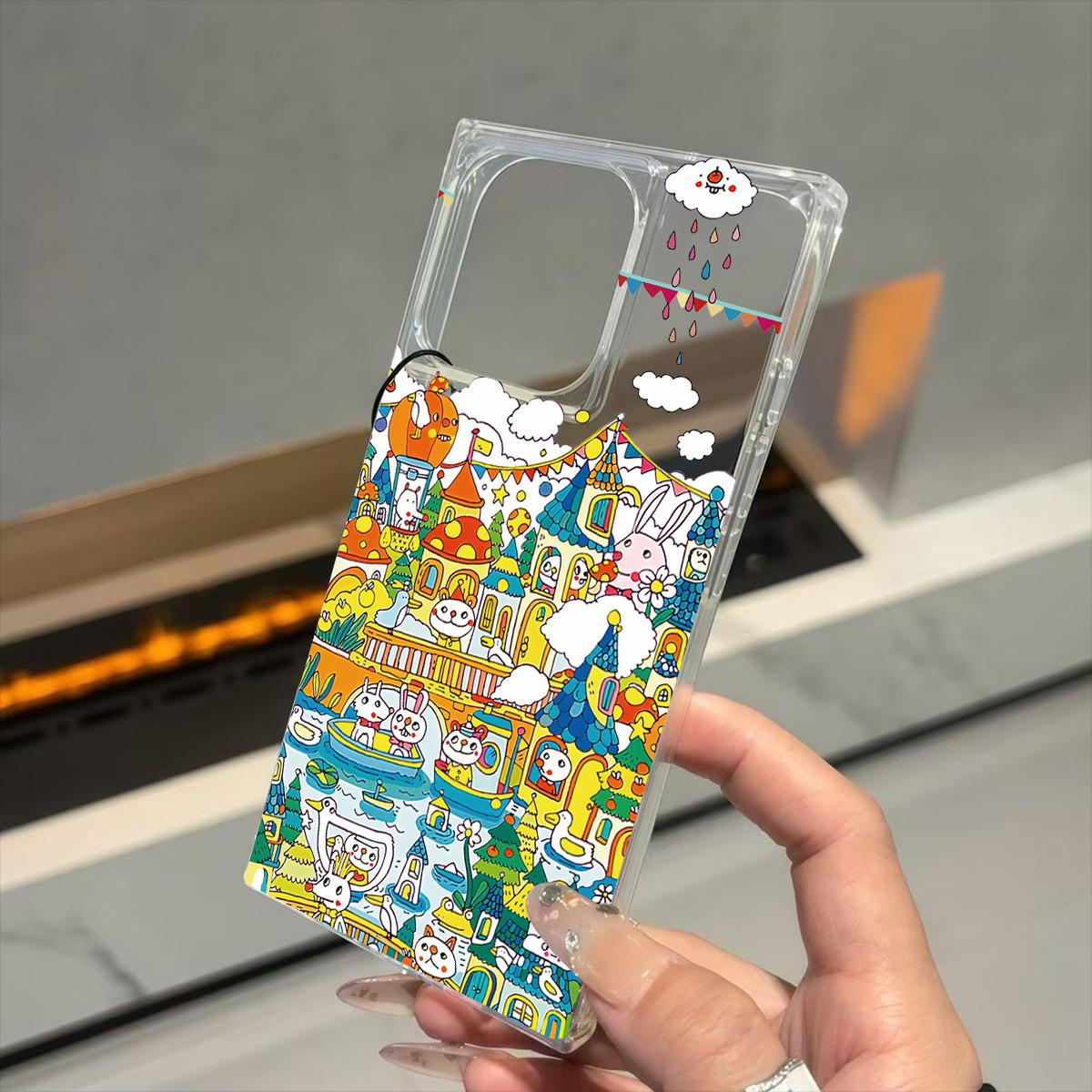 

Прозрачный квадратный чехол-накладка для iPhone 14 Pro Max 13 11 12 16 ProMax 15 Plus, защита от окисления, с мультяшным узором iphone 11 ProMax