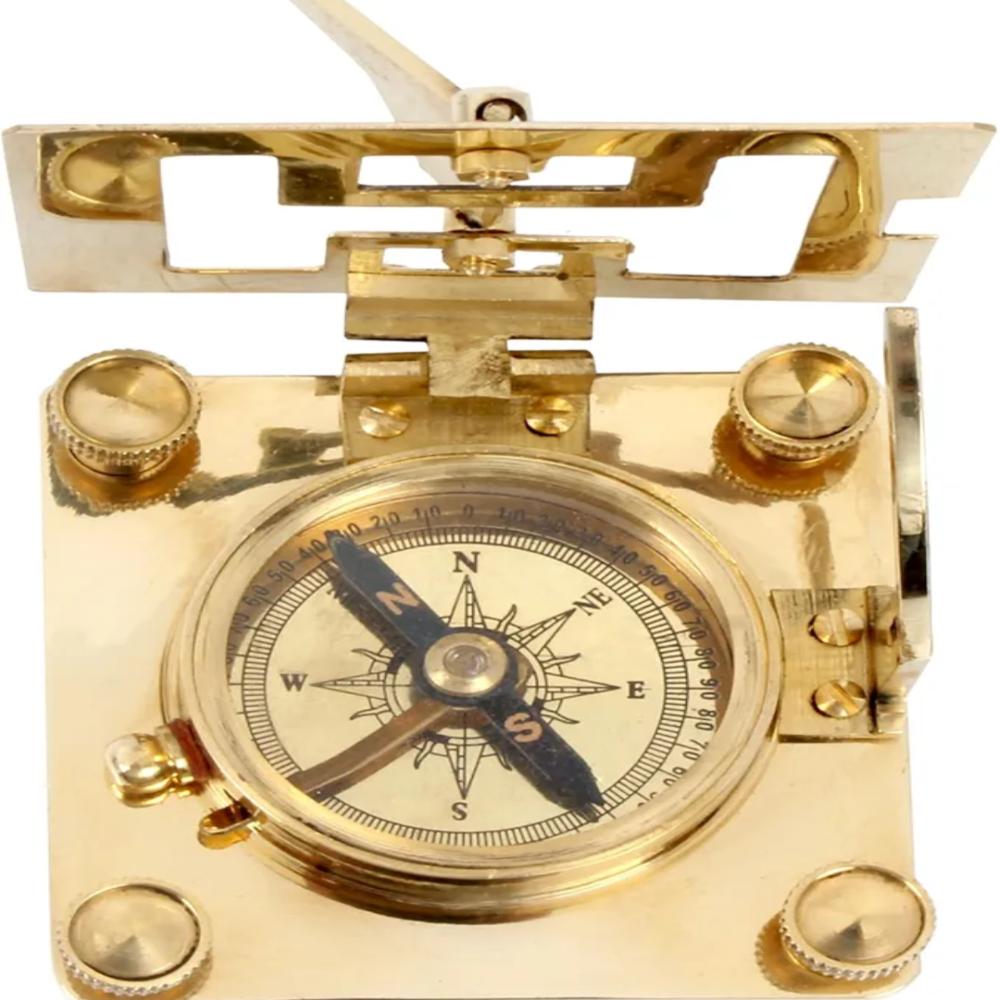 Nautical Brass Square Sundial Compass – 7.62 Cm, Vintage Collectible