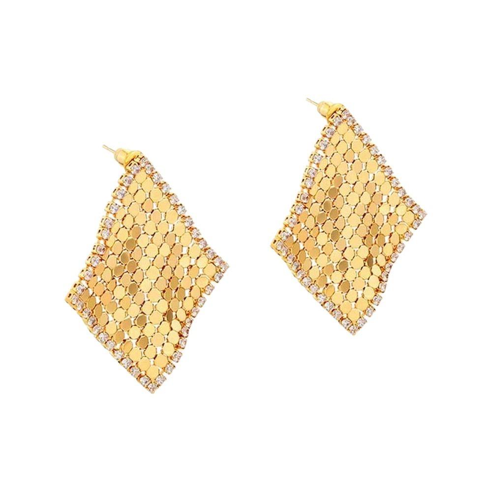 Elegant Geometric Rhinestone Earrings Retro Square Tassels Eardrops  Vacation золотистый