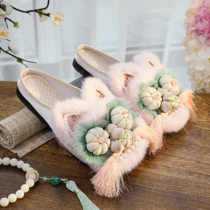 Chaussures Tigre Fait Main Style Ethnique Chinois Mode Pantoufles Femmes Mocassins Décontractés Bout Carré Chaussures Plates Féminines