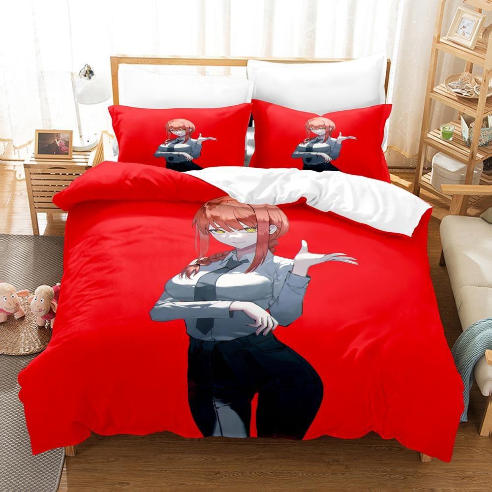 3D Print Anime Chainsaw Man Makima Bedding Set,Duvet Cover Bed Set Quilt Cover Pillowcase,King Queen Twin Size Boys Girls Adults