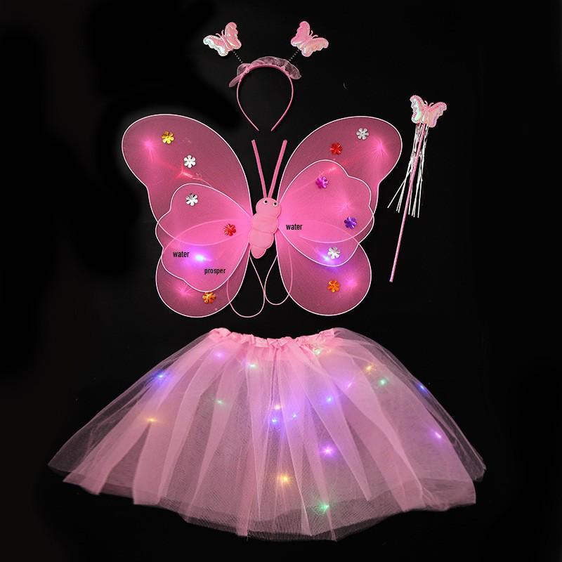 Girls' Luminous Butterfly Wings & Light-Up Fairy Wand Dress-Up Set