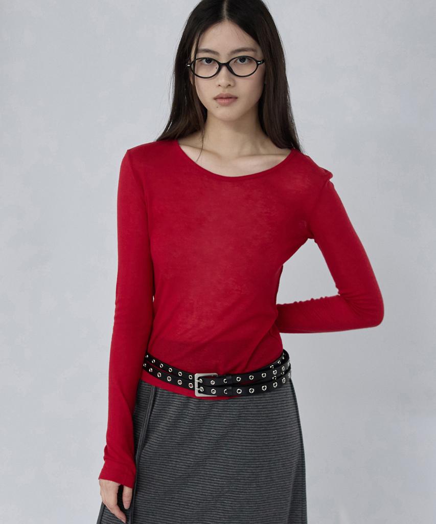 Lense Sheer Layered Long Sleeve Tee Red