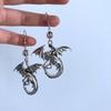 Gothic Punk Silver Color Lifelike Flying Dragon Pendant Dangle Earrings for Women Men Hallowmas Party Personality Jewelry Gifts