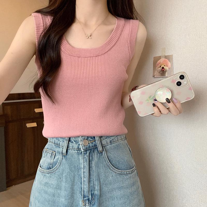 Débardeur sans manches en maille française pour femme: Débardeur d'été ajusté