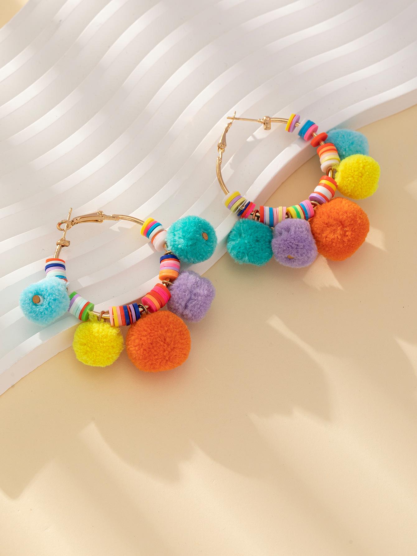 

Богемные этнические серьги-кольца с помпонами, европейский и американский модный тренд цветочный