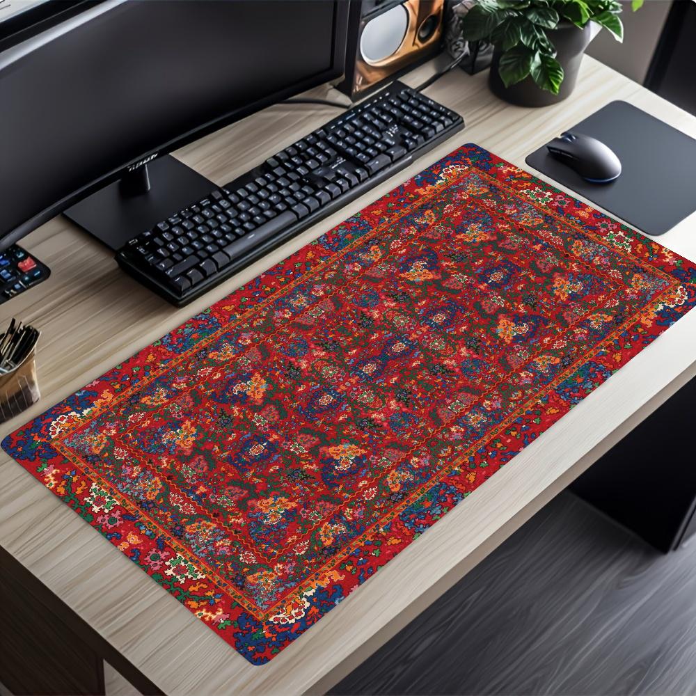 Red Persian Style Mouse Pad XXL Large Desk Mat Non-slip Rubber Lock Edge Gaming Keyboard Mousepad Office Computer Table Mat
