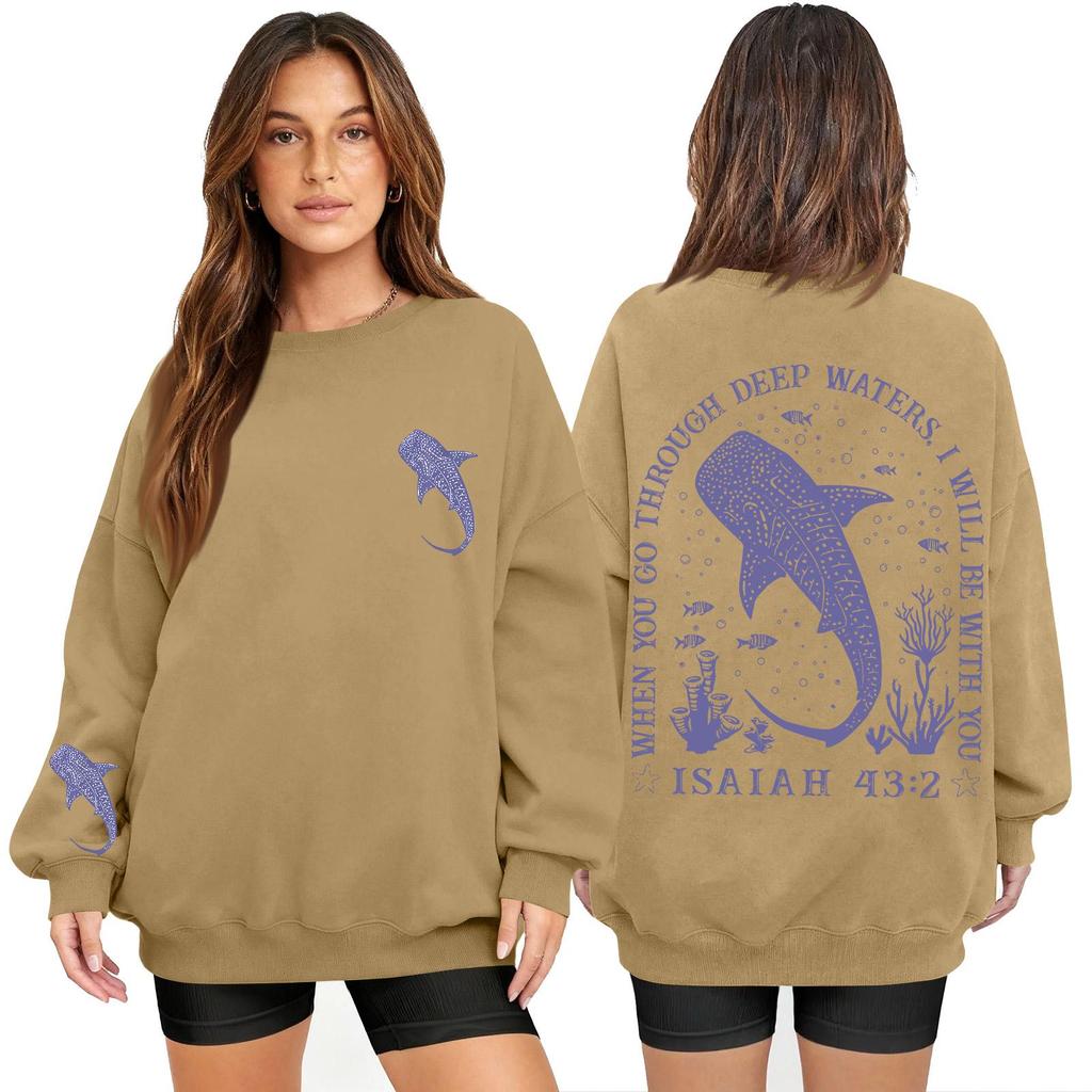 Women's Fashion Long Sleeve Print Round Neck Loose Pullover Sweater Top
