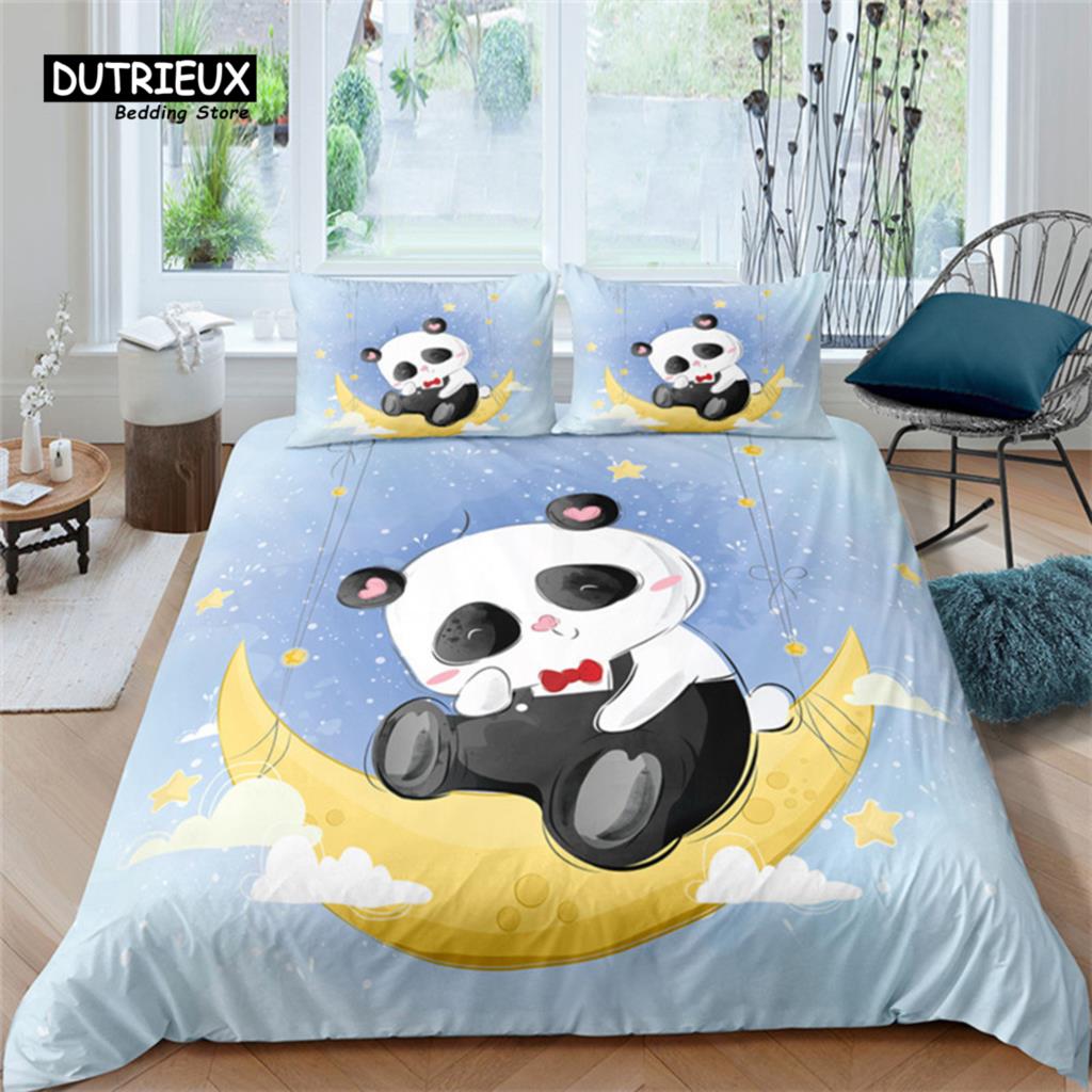 Kreslený Roztomilý Panda Prikrývka Twin Pre Chlapcov Dievčatá Deti Tínedžerov Mäkká Zvieracia Tématika Panda Posteľná Súprava s Obliečkami na Vankúše Dekorácia Spálne