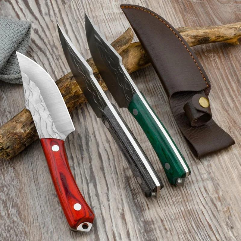 Stainless Steel Mongolian Meat Cleaver Forged Boning Knife Kitchen Slicing Knife Outdoor Portable with Cover