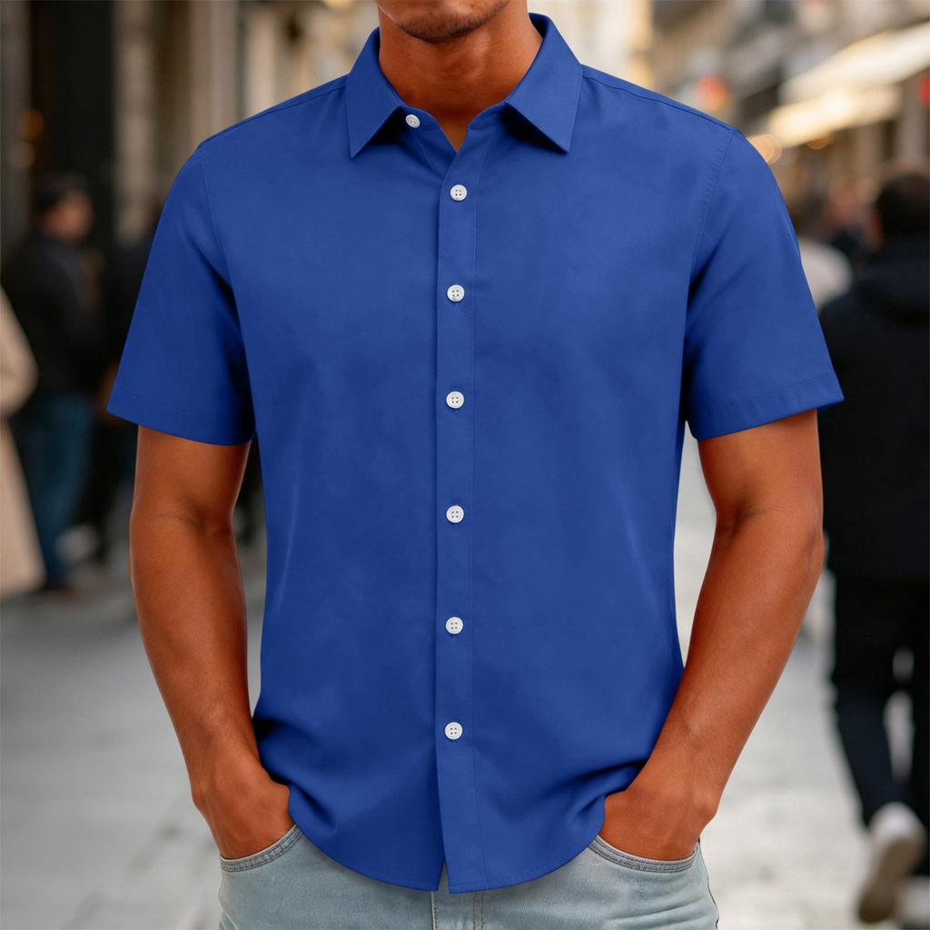 Men's Short Sleeve Button Down Shirt Casual Loose Fit Lightweight Summer Daily Shirt with Collar and Front Button Closure