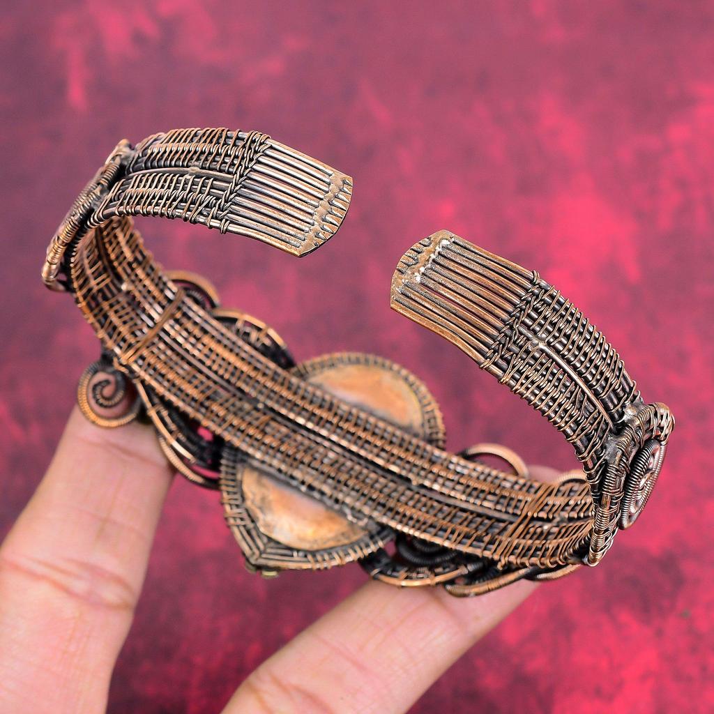 Shungite rough cuff bracelet copper wire wrapped adjustable bangle flower gemstone bangle handmade copper jewelry wire wrap jewelry for gift