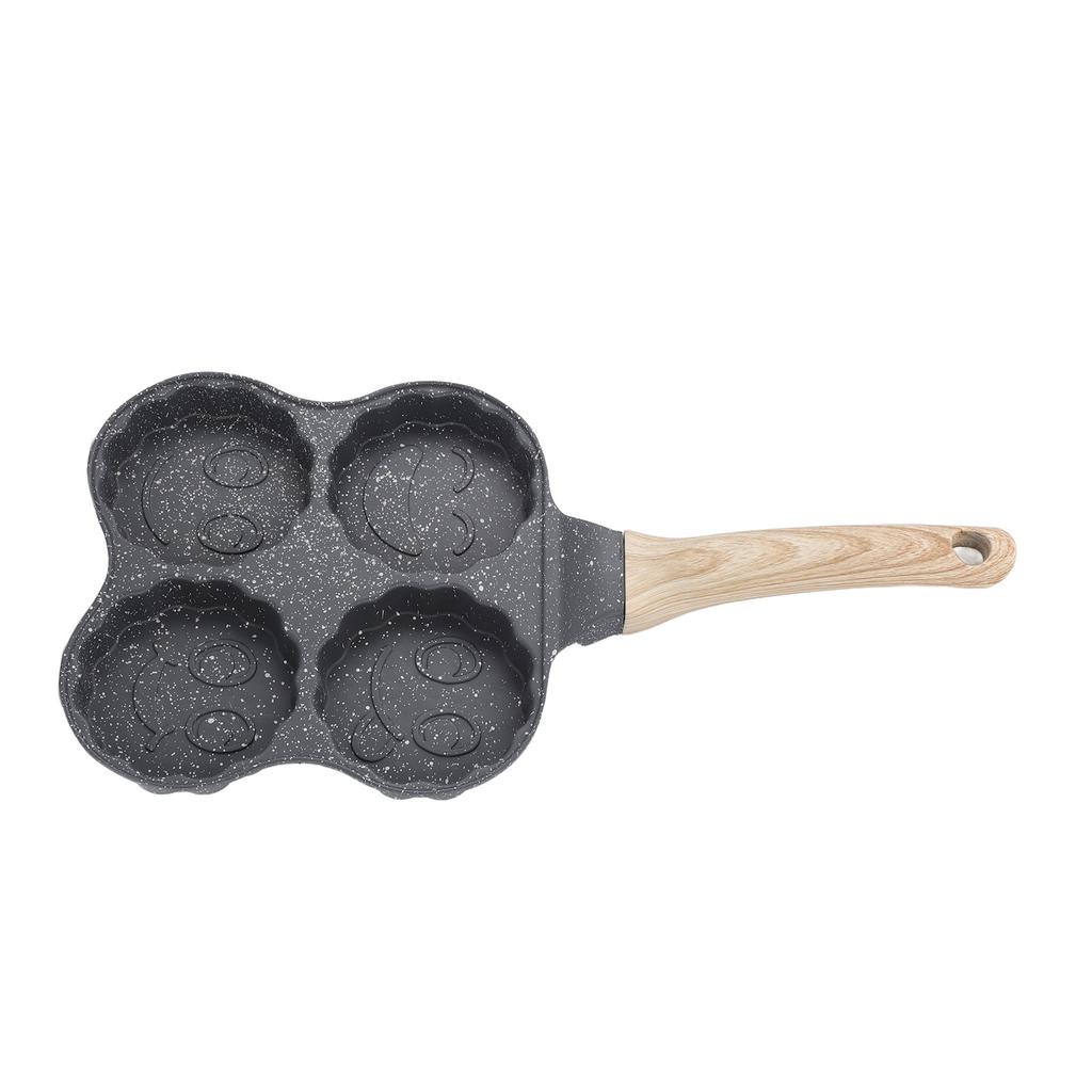 Aluminiowa 4-filiżankowa patelnia do smażenia jajek Patelnia do gotowania jajek z nieprzywierającą powłoką Patelnia do naleśników Łatwa do czyszczenia Drewniana rączka Na kuchenkę gazową Indukcyjną