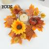 Berry And Pumpkin Candle Decor Fall Rings Wreaths, Artificial Maple Leaf Ring for Pillar Sunflower Holder, Thanksgiving Halloween Home Party