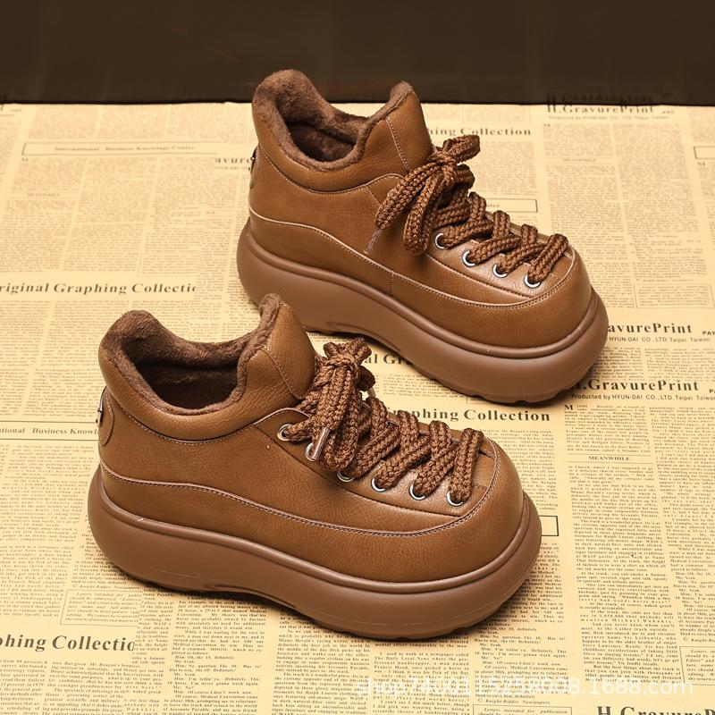 HS66082B Thick-soled Inner Height Increase and Velvet Fashion Versatile Women's 2026 Autumn and Winter New Casual Shoes
