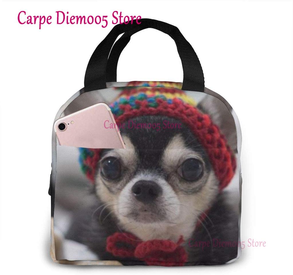 Unisex Food Warmer Bag Chihuahua Dog Lunch Bag Reusable Lunch Box Lunch Cooler Tote