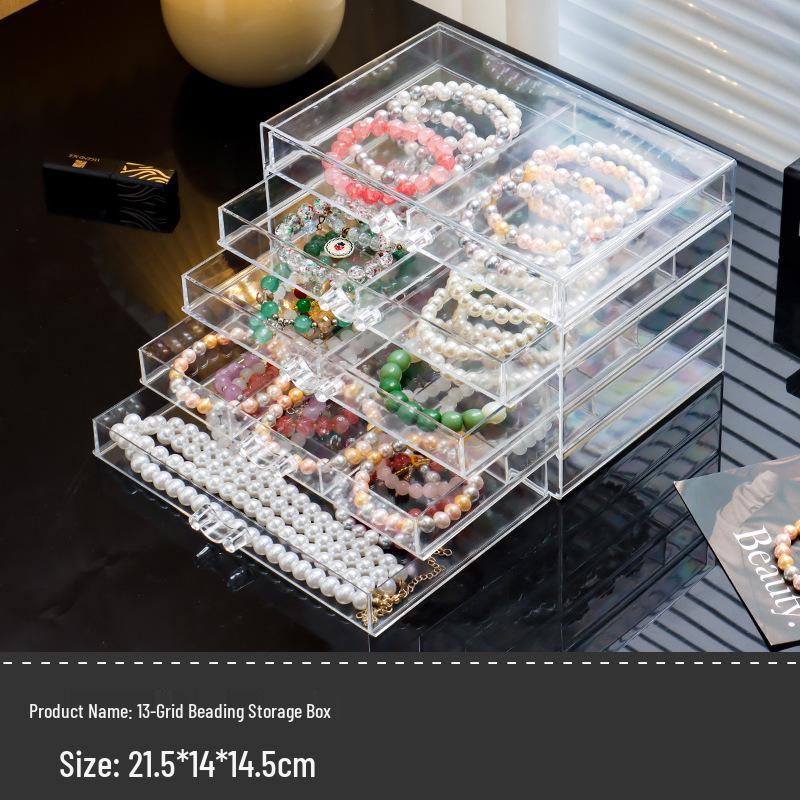 Large Multi-Layer Transparent Compartment Glass Bead Jewelry Storage Box