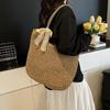 Yogodlns Woven Beach Bag Vintage Handmade Woven Shoulder Bag Raffia Rattan Bags Bohemian Ladies Summer Travel Vacation Casual Tote Bag