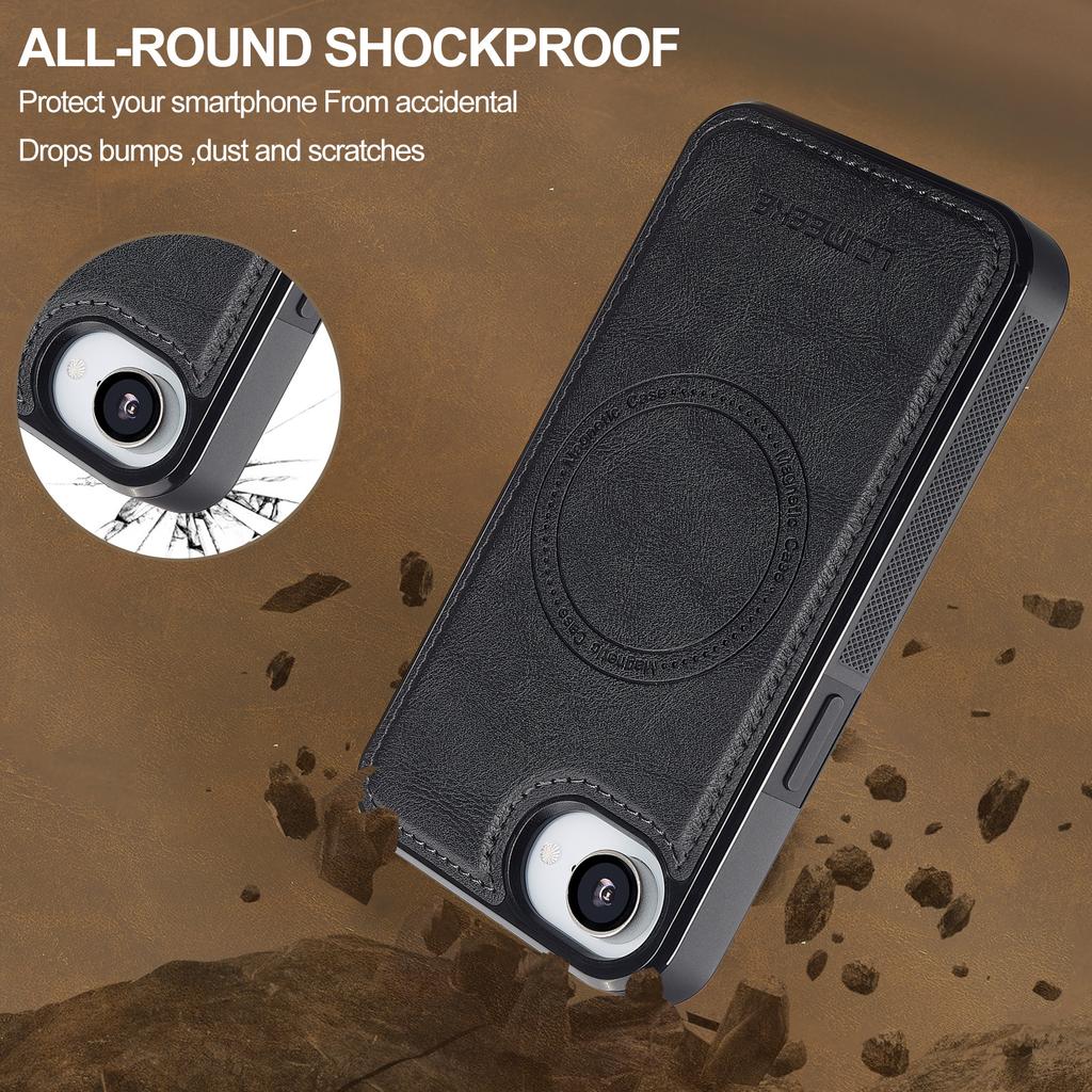LC.IMEEKE For iPhone 16e Magnetic Case Compatible with MagSafe Leather+TPU Back Cover