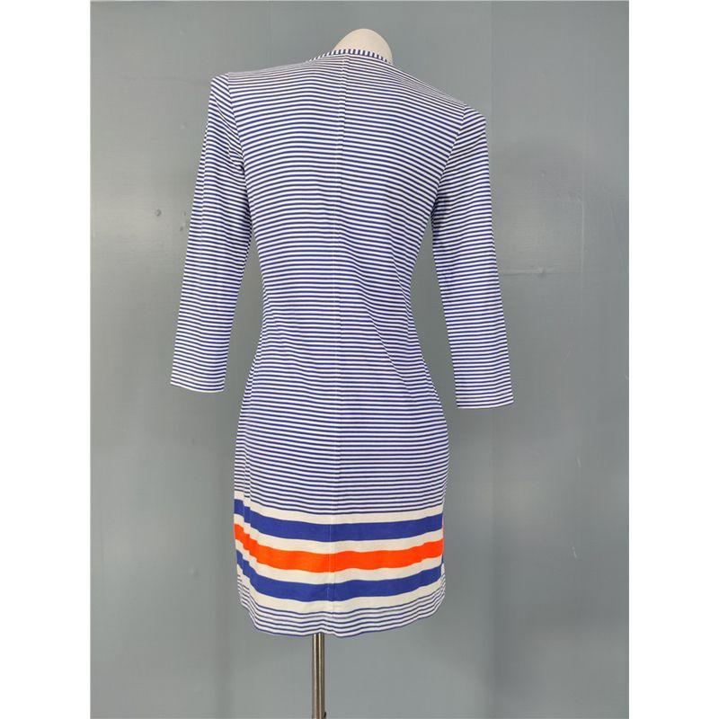 Foreign Trade Order Li's Casual All-matching Stripe Cotton Comfortable 3/4 Sleeve Round Neck Slimming Color Matching New Dress Women