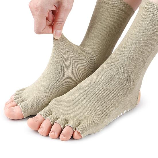 1 Pair Toeless Yoga Socks with Non-slip Gripper Breathable Moisture-Wicking Ballet Dance Fitness Pilates Athletic Gym Sports Open Five Toe Socks
