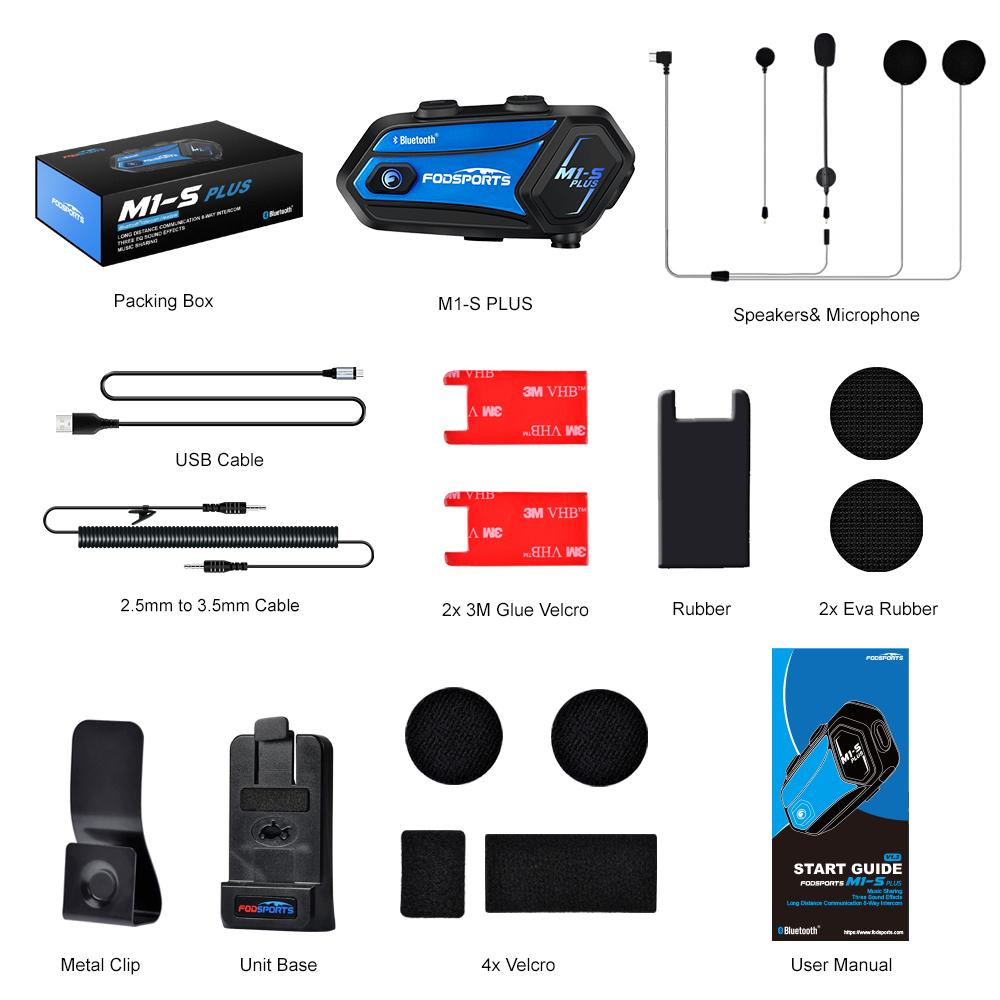 

Fodsports M1-S Plus Motorcycle Helmet Intercom Bluetooth Headset,Moto Interphone,8 Riders 2000M,FM Radio,Music Sharing. one set