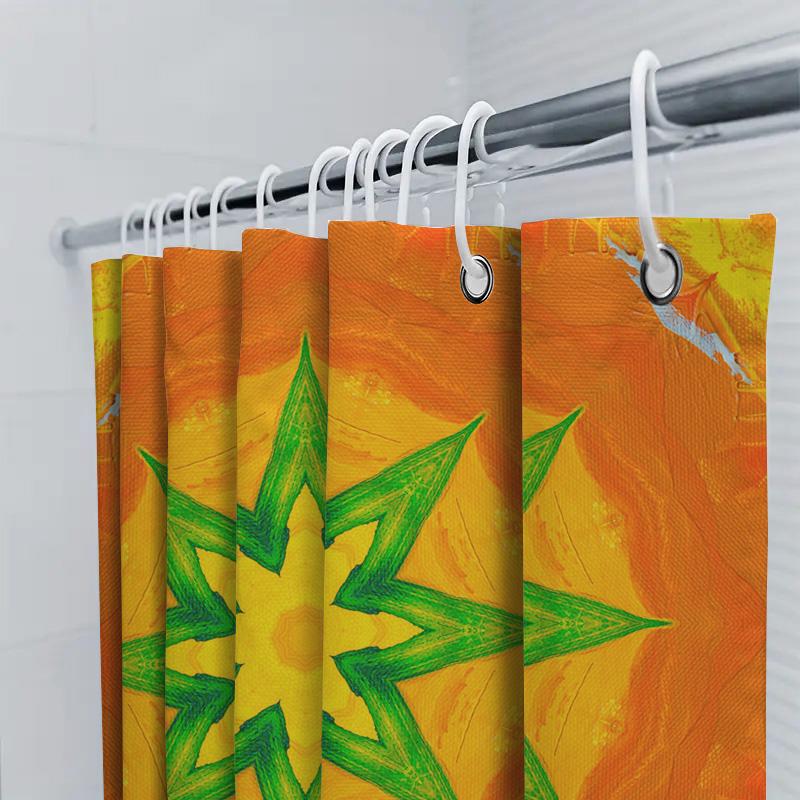Elegant Bathroom Shower Curtain 3D Printed Floral Decorative Fabric Waterproof Bath Mat Cover In Bright Colors With Green Starbu