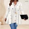Women Plus Size V Neck Long Sleeve Motorcycle Printed Asymmetric Hem Tunic Top