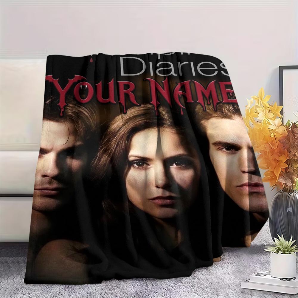 1PC Custom Name Vampire Diaries Patterned Flannel Blanket Suitable For All Seasons for Home Decor Warmth and Comfort Gifts Holiday Present