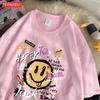 Summer Cotton Women TShirts Fun Graffiti Cute Smiling Face Prints Tees Breathable Loose ONeck Casual Street Female Clothes