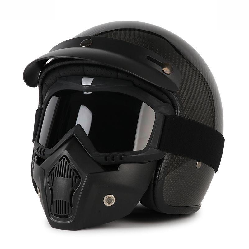 Super Lightweight Carbon Fiber Vintage Helmet 3/4 Jet Scooter Helmet Trend Glossy Black Open Face Motorcycle Helmets