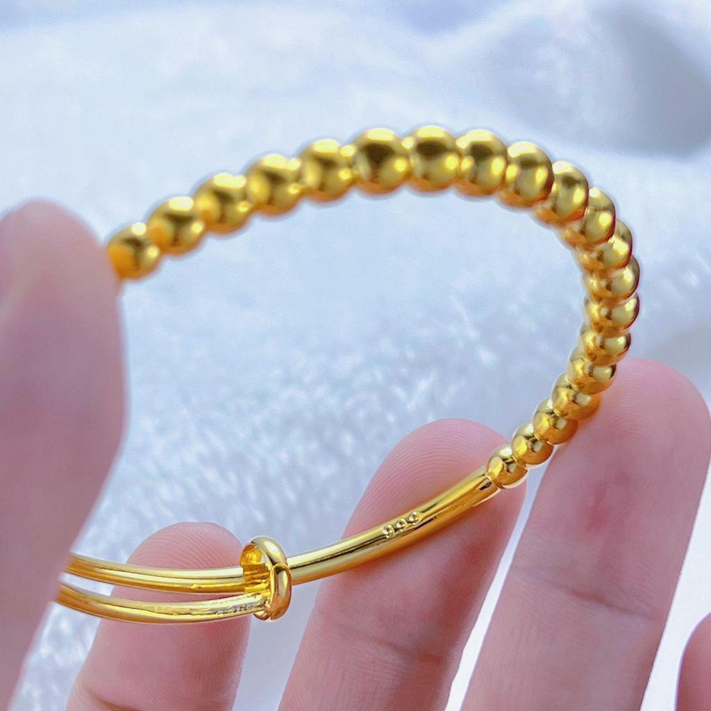 Women's Gold-Plated Vietnam Sand Bead Bracelet - Simple Fashion Push-Pull Bangle