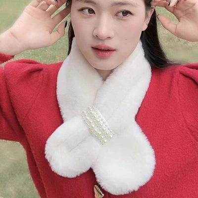 Winter Parel Dikke Warme Koreaanse Meisjessjaal: Imitatie Rex Konijnenvacht met Kruis Design