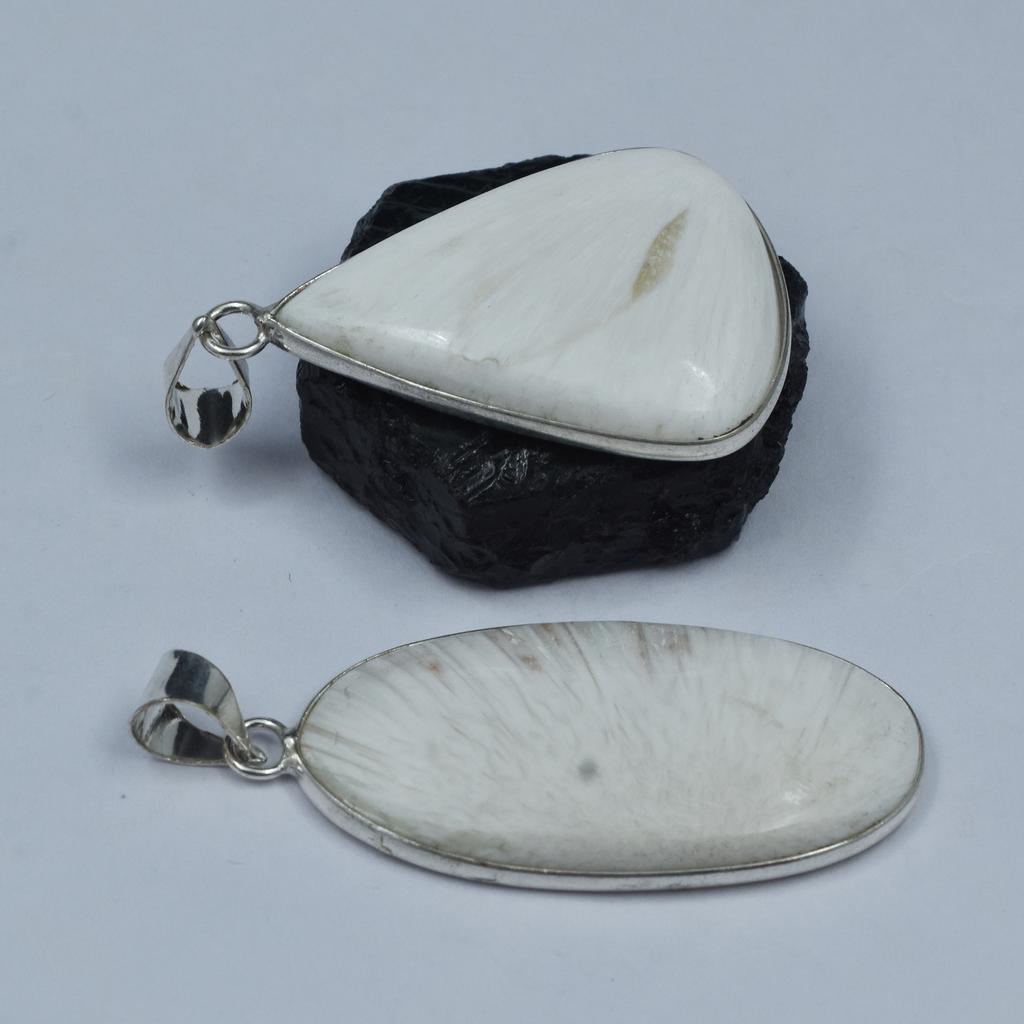 Oval-Pear Cut 100 Ct Scolecite Pendant Healing Stone 925 Silver Gemstone Pair AR-1767-S