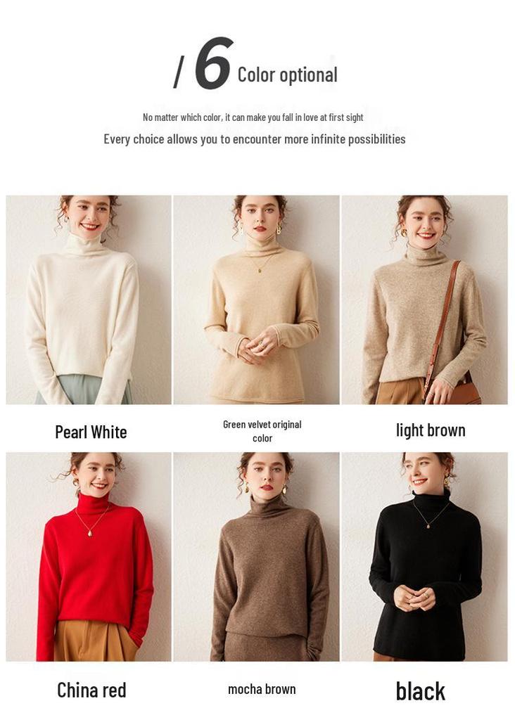 Women's Cashmere Sweater with Rolled Hem and Pile Collar – Solid Color, Loose Knit Pullover for Autumn and Winter