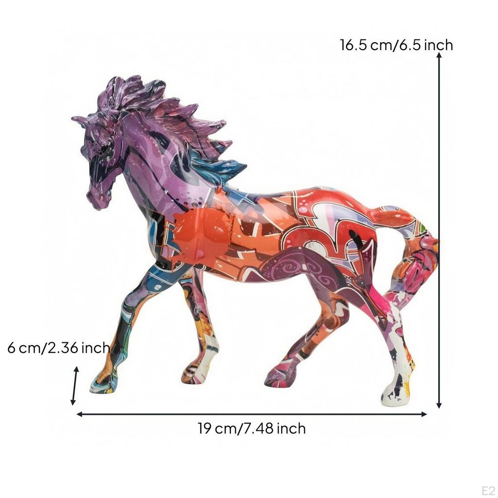 Multicolor Standing Horse Sculpture | Colorful Printed Surface, Resin Figurine, Compact