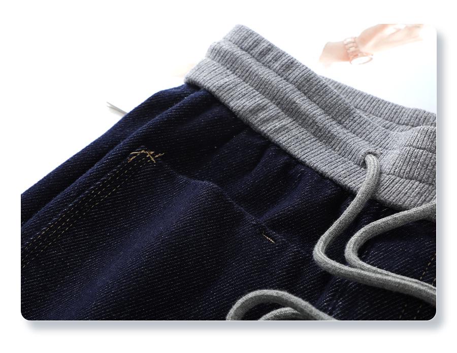 Dark Blue Women's Thickened Winter Straight-Leg Scimitar Jeans 2024