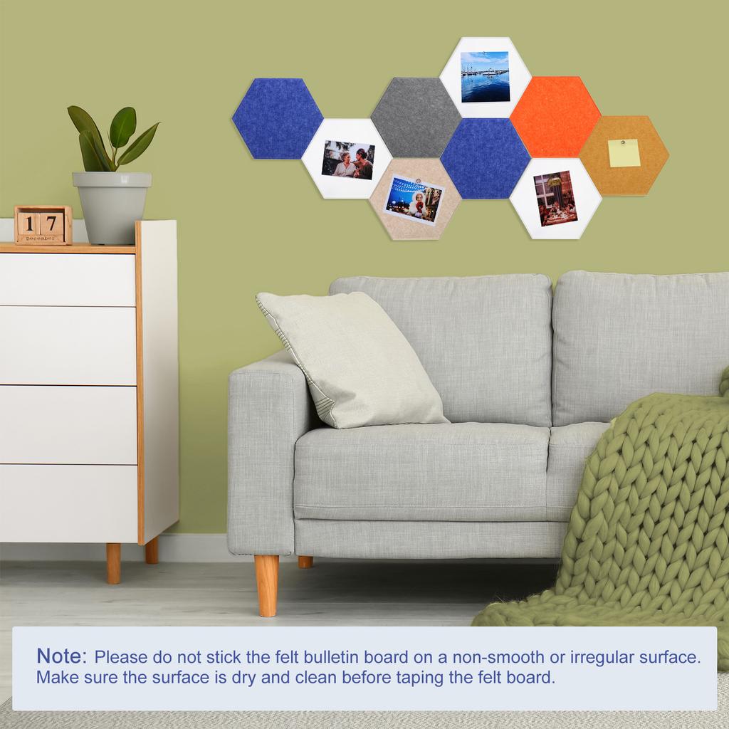 6Pc 12"x10" Felt Bulletin Board Self Adhesive Hexagon Felt Tiles for Sound Proofing Wall Panels for Home Office Recording Studio