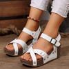 Summer New Style Thick-soled Wedge Heel Women's Sandals with Magic Tape, Large Size, Rivet Flat Fish-mouth Sandals