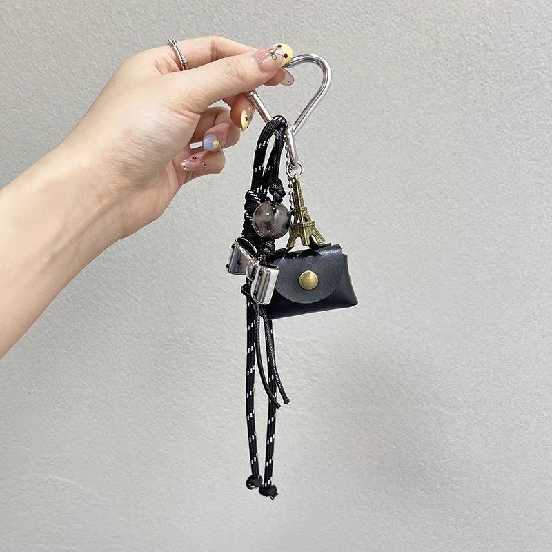 

PU Leather Rope Keychain Bow Cute Heart Bag Pendant 3D Creative Cartoon Keyring Anti-Lost Mobile Phone Lanyard Decoration чорний
