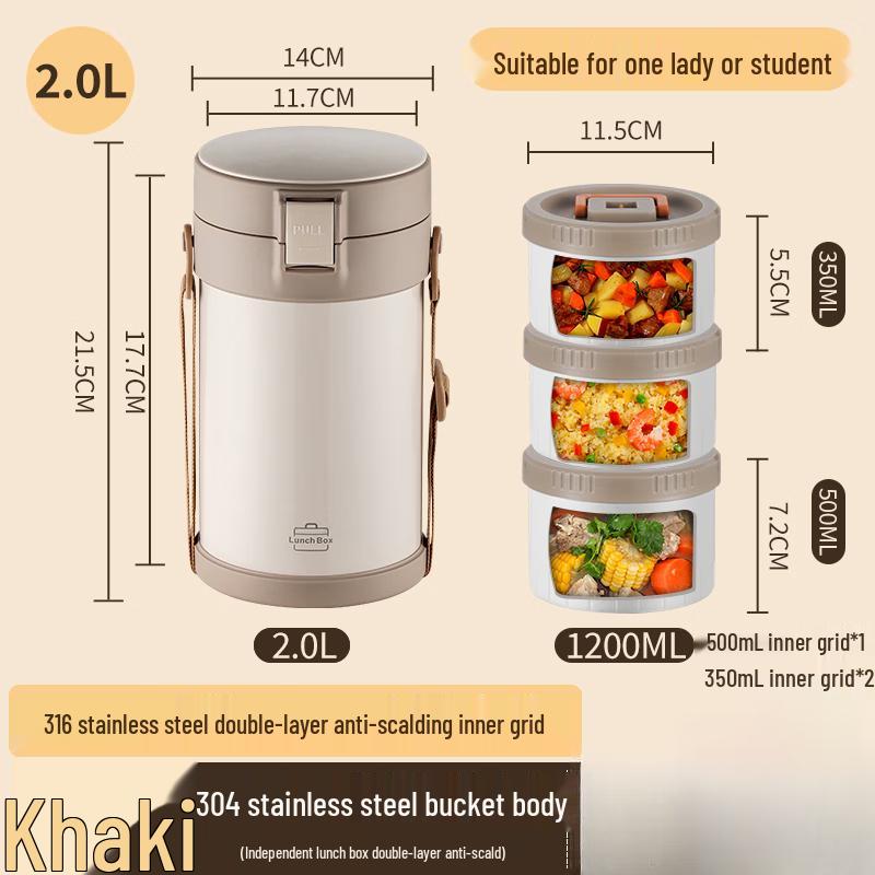 Portable 3-Layer Stainless Steel Insulated Lunch Box