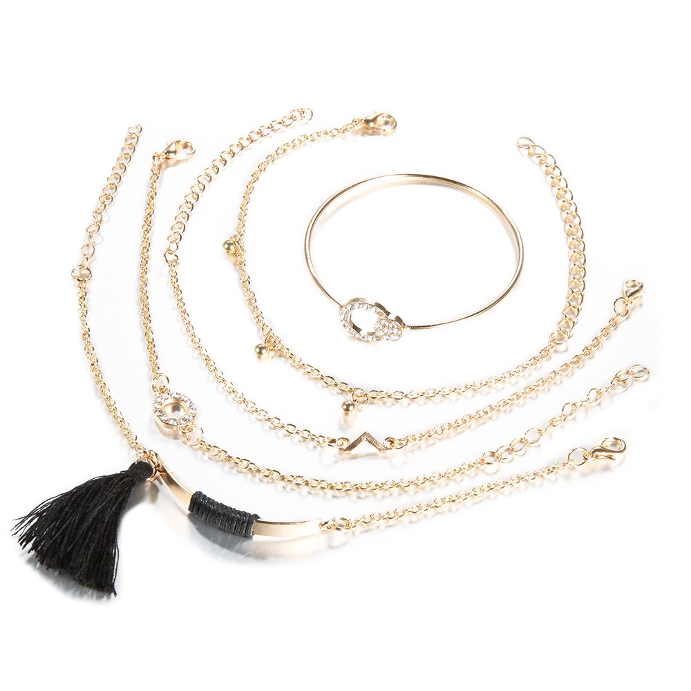 Fashion Circle Full Diamond V-Shaped Fringed Bell 5-Piece Set Bracelet Jewelry Women