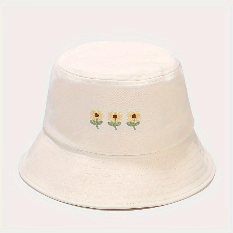 1pc Sunflower Embroidered Bucket Hat Simple Literary Style Basin Hat Summer Thin Sun Hat For Women