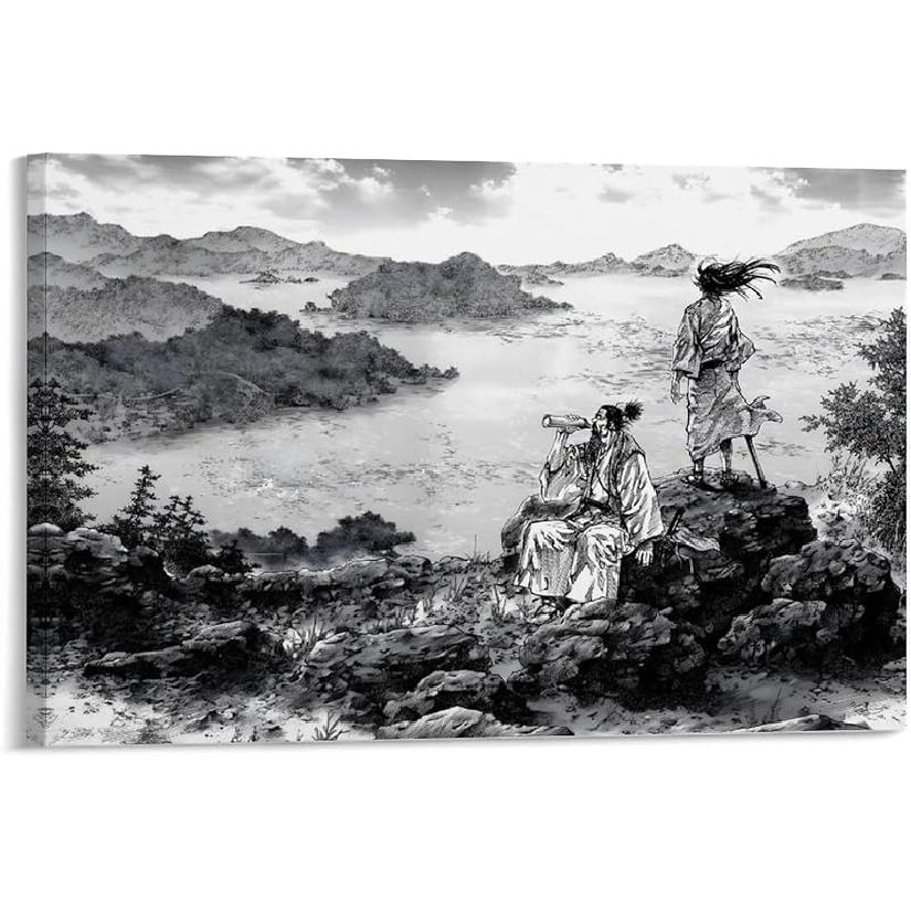 TOYOCC Art Samurai Vagabond Black And White Art Poster Canvas Poster Bedroom Decor Office Room Decor Gift Unframe-style 24x16inch(60x40cm) 12L  x 8W