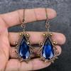 Blautopas Handgefertigter Kupferdraht Wickel Schmuck Ohrring 3,39" O2A05