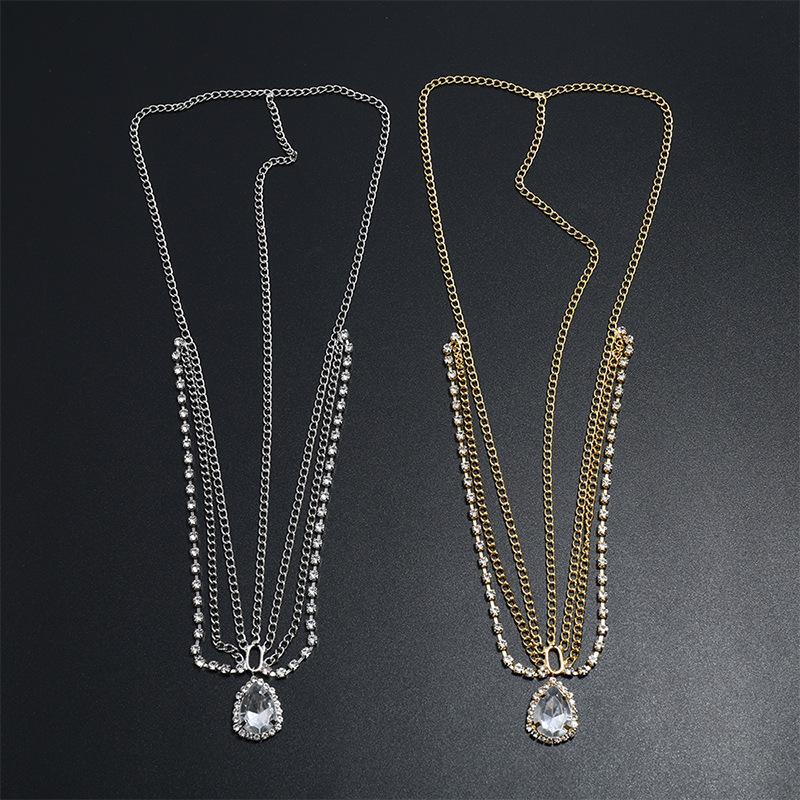 European And American Retro Fashion Hair Chain Temperament Multi-Layer Tassel Geometric Forehead Water Drop Gemstone Headband Headband Headband Female