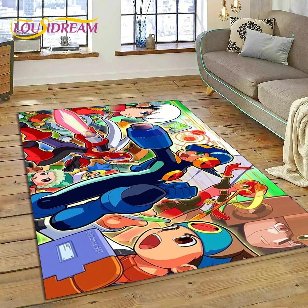 Retro Cartoon Rockman Mega Man Game Carpet Rug for Bedroom Living Room Home Sofa Decoration,Children Play Large Decor Floor Mat