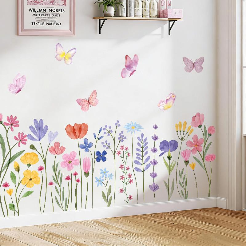 Watercolor Floral Wall Stickers, Self-Adhesive PVC Decals for Kids Room, Living Room & Bedroom Wall Decor, Glass Window Stickers, DIY Home Decoration