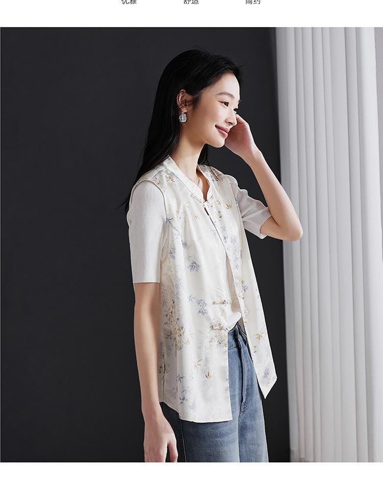 New Chinese Style Printed Vest Jacket for Women