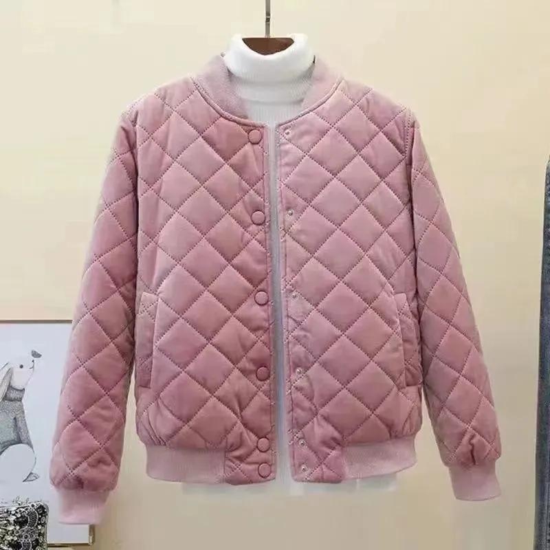 

Женская зимняя однотонная теплая куртка с длинными рукавами, однобортная повседневная удобная бейсбольная куртка 2XL розовый